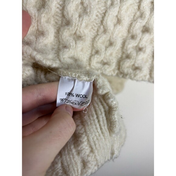 Vtg Wool Fisherman Chunky Cable Knit Ivory Classic Cardigan Sweater Small S - Picture 4 of 5